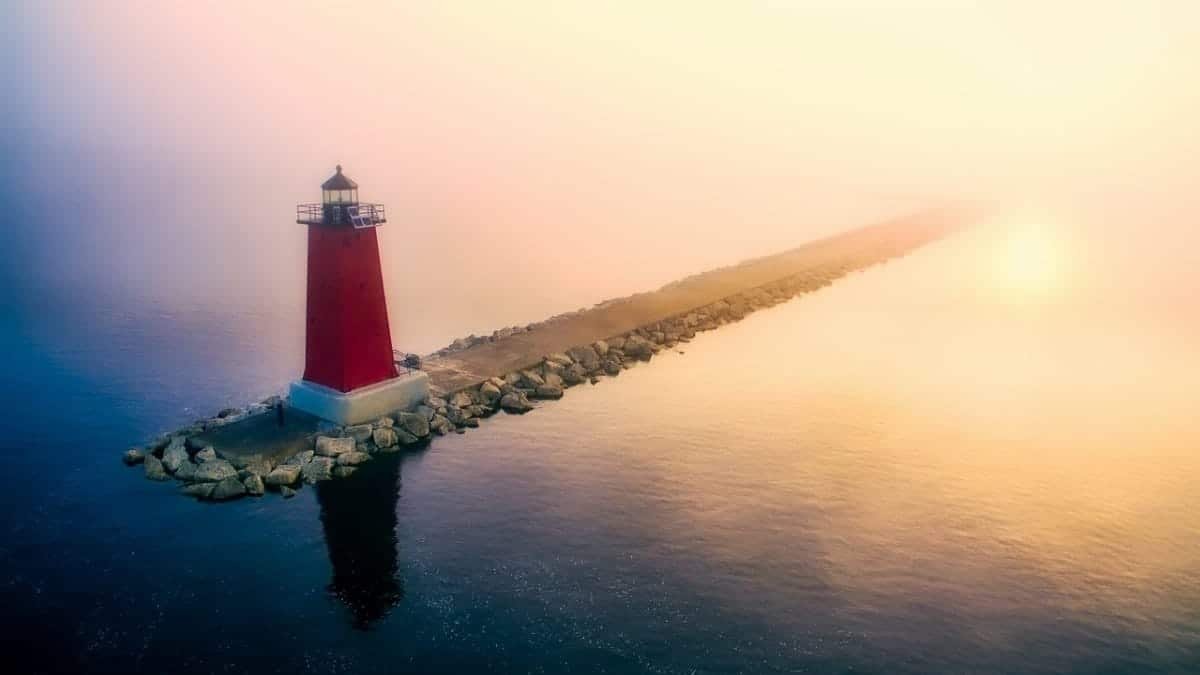 manistique, michigan, lighthouse, sunrise, fog, jetty, lake michigan, nature, outdoors, mist, landmark, historic, michigan, michigan, michigan, michigan, michigan, lighthouse, lake michigan