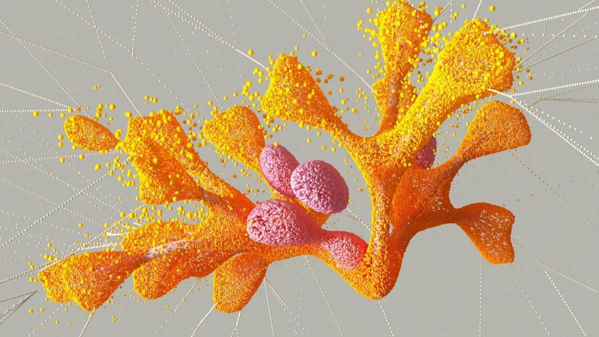 Colorful abstract representation of digital biology using CGI techniques, showcasing dynamic neural patterns.