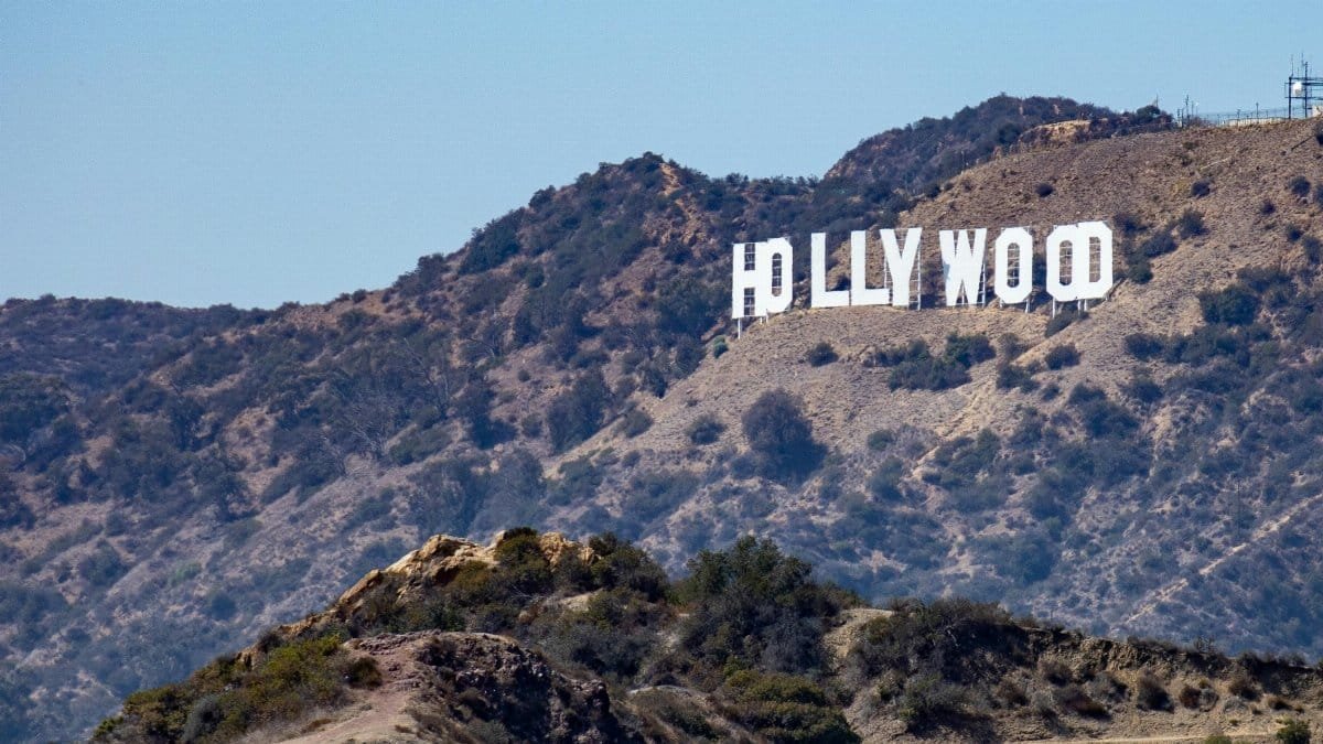 Photograph of the famous Hollywood Sign on Mount Lee, Los Angeles, offering a classic view of this iconic landmark.