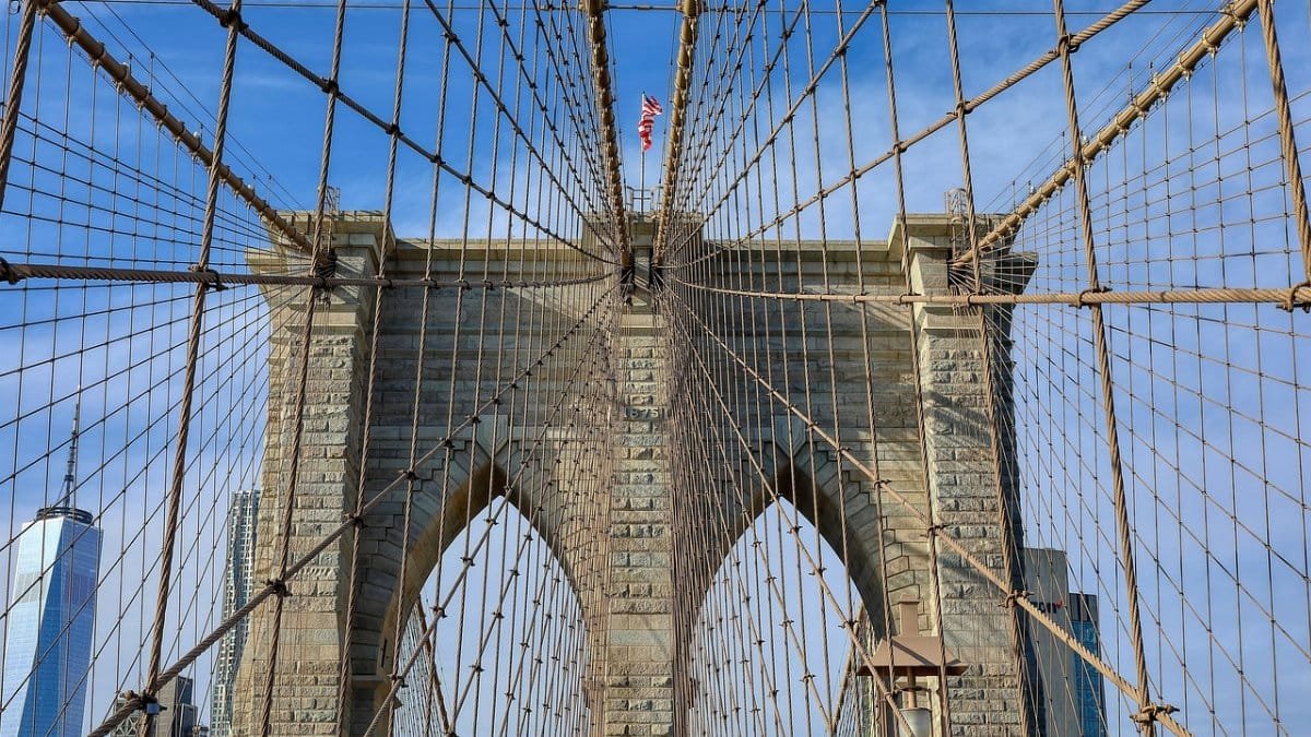 bridge, lines, perspective, brooklyn, architecture, new york, usa, america, bridge, architecture, new york, new york, new york, new york, new york, america, america