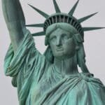 Detailed close-up of the Statue of Liberty, New York City, a symbol of freedom and democracy.