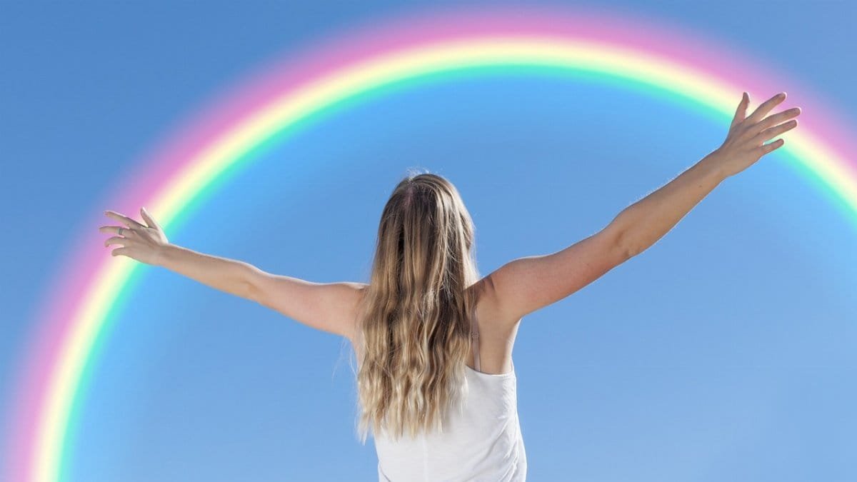 white, nature, young, woman, in, embracing, rainbow, blue rainbow, rainbow, rainbow, rainbow, rainbow, rainbow