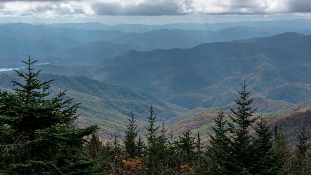 A stunning autumn landscape of the Appalachian Mountains in Georgia, showcasing vibrant foliage.
