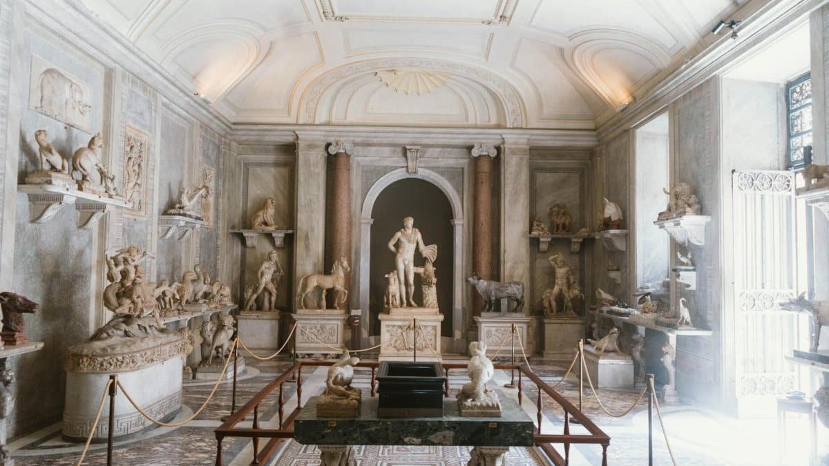Elegant display of ancient Roman statues in a Rome museum.