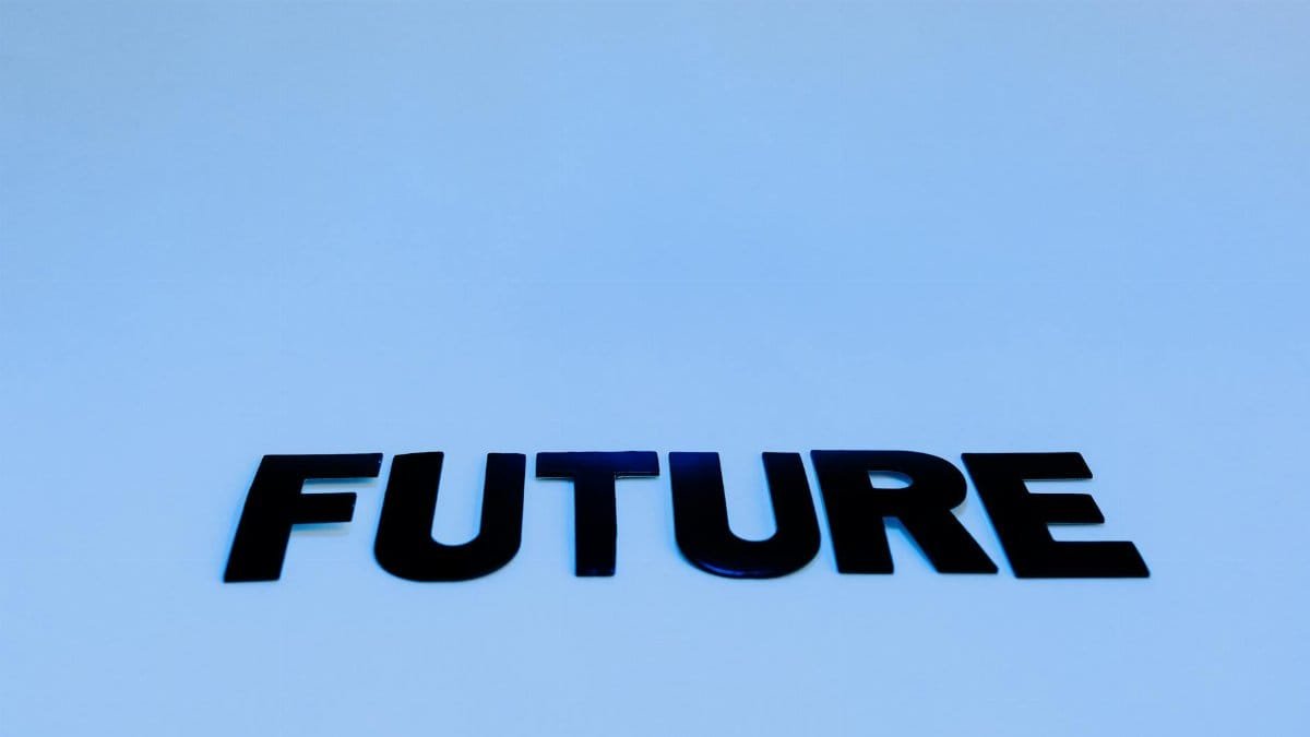 Bold 'Future' text on a serene blue background symbolizing optimism and potential.