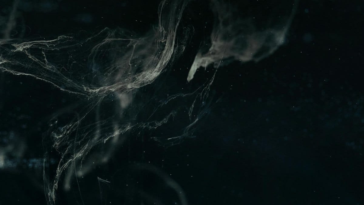 Abstract dark nebula image with swirling patterns and ethereal textures creating a cosmic feel.