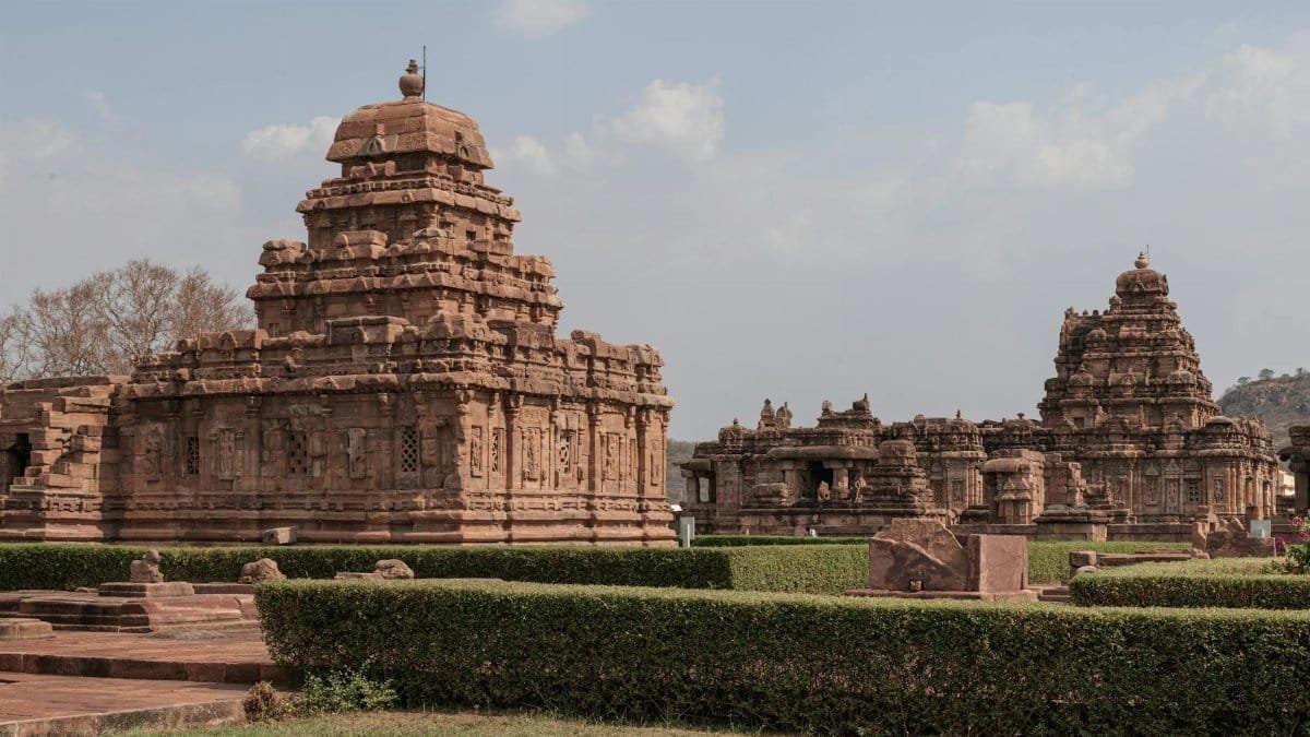 Historic sandstone temples of Pattadakal, Karnataka, India, a UNESCO World Heritage Site.