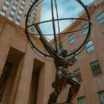Atlas sculpture at Rockefeller Center showcases iconic architecture in New York City.