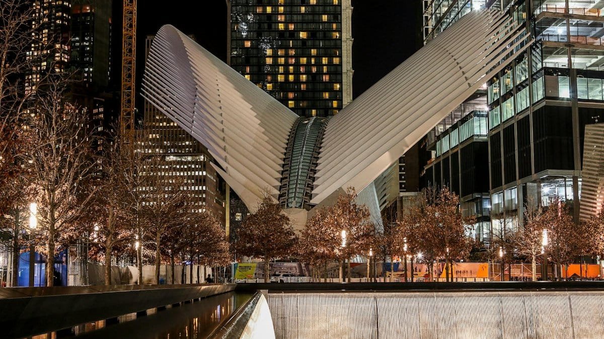 Stunning night view of the Oculus in New York City, showcasing modern architecture.