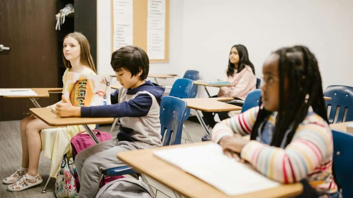 Children focused on a lesson in a diverse classroom environment fostering inclusivity.