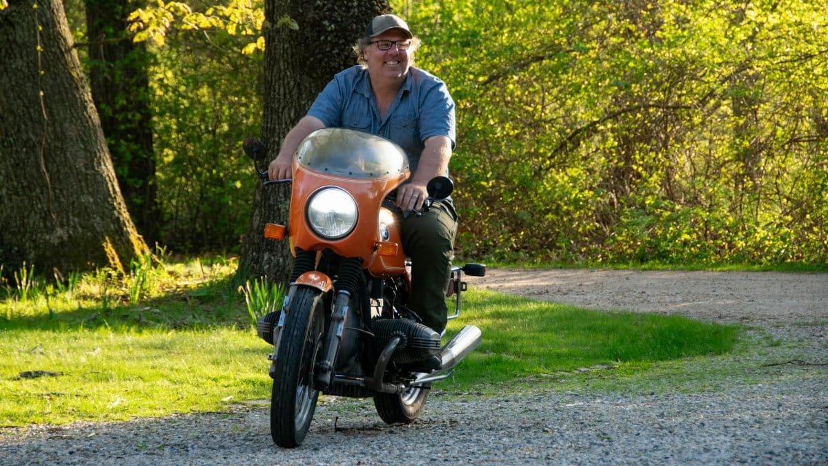Man on a 1977 BMW Motorcycle