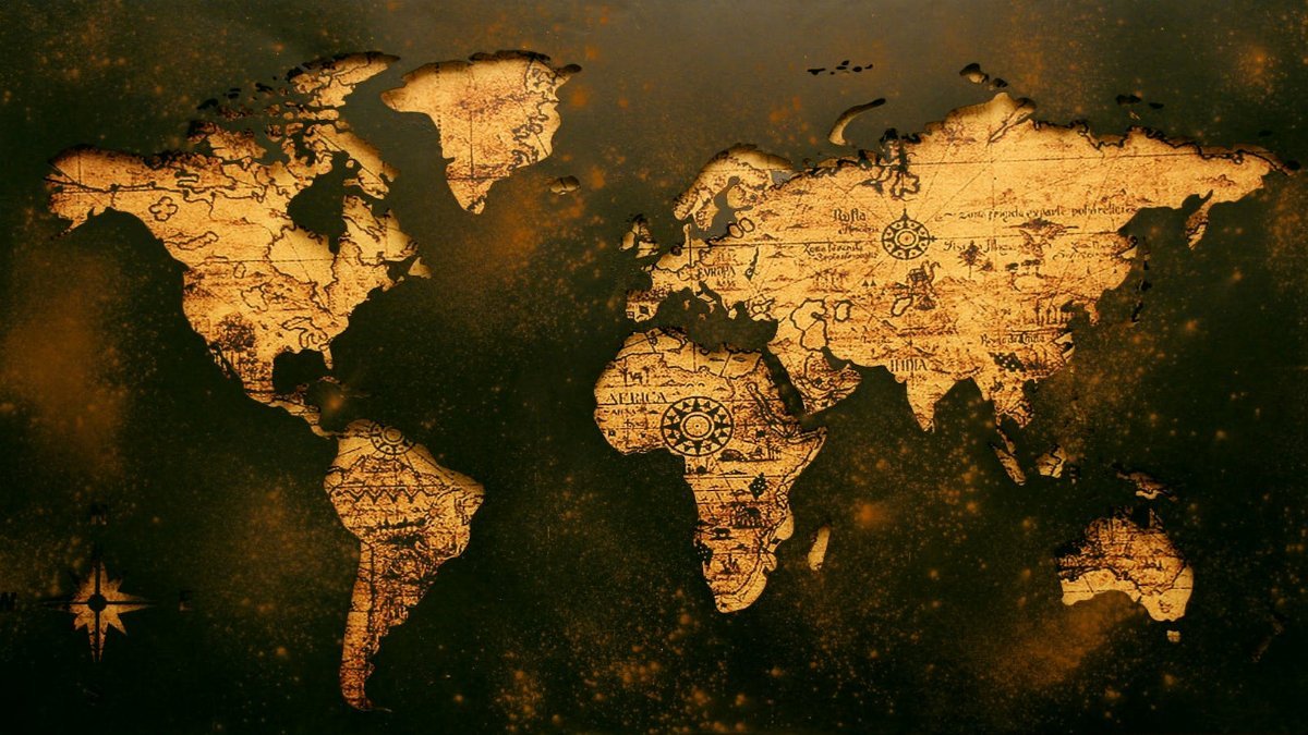 A detailed vintage map showcasing global geography with an old paper texture.