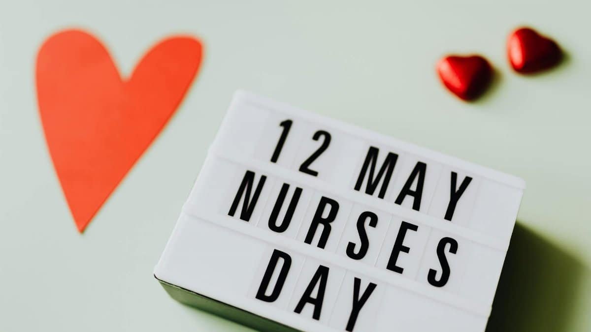Festive display celebrating Nurses Day on May 12 with heart symbols.