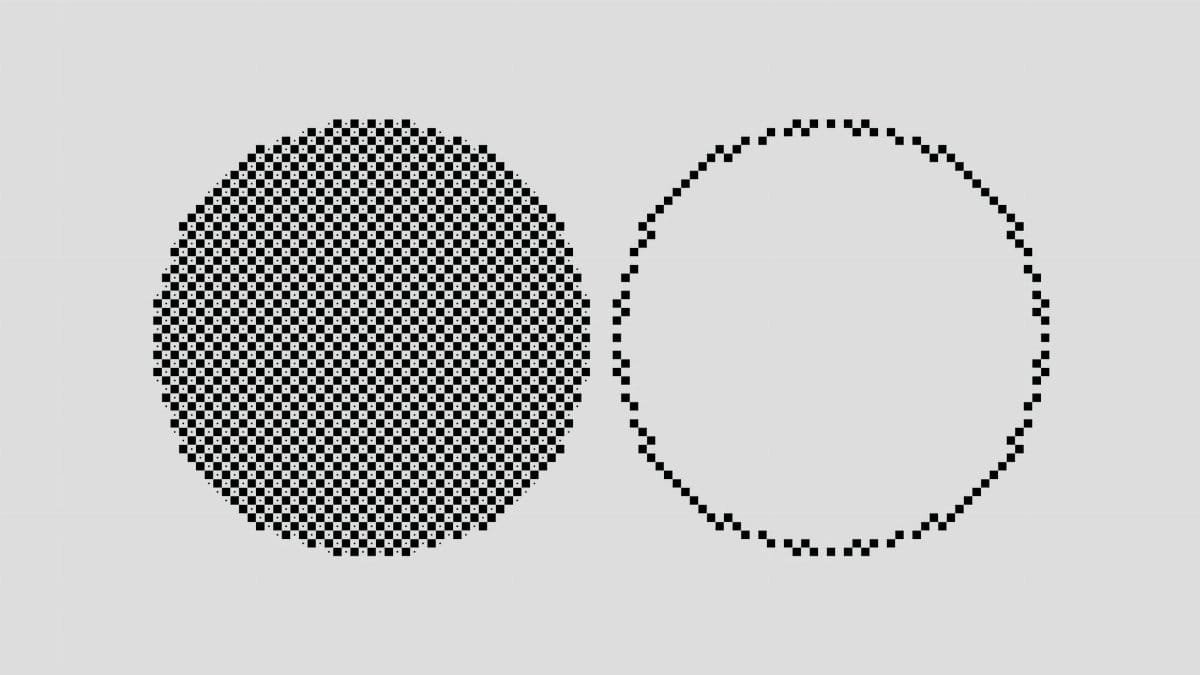 Minimalist black and white checkerboard circles on a plain background.