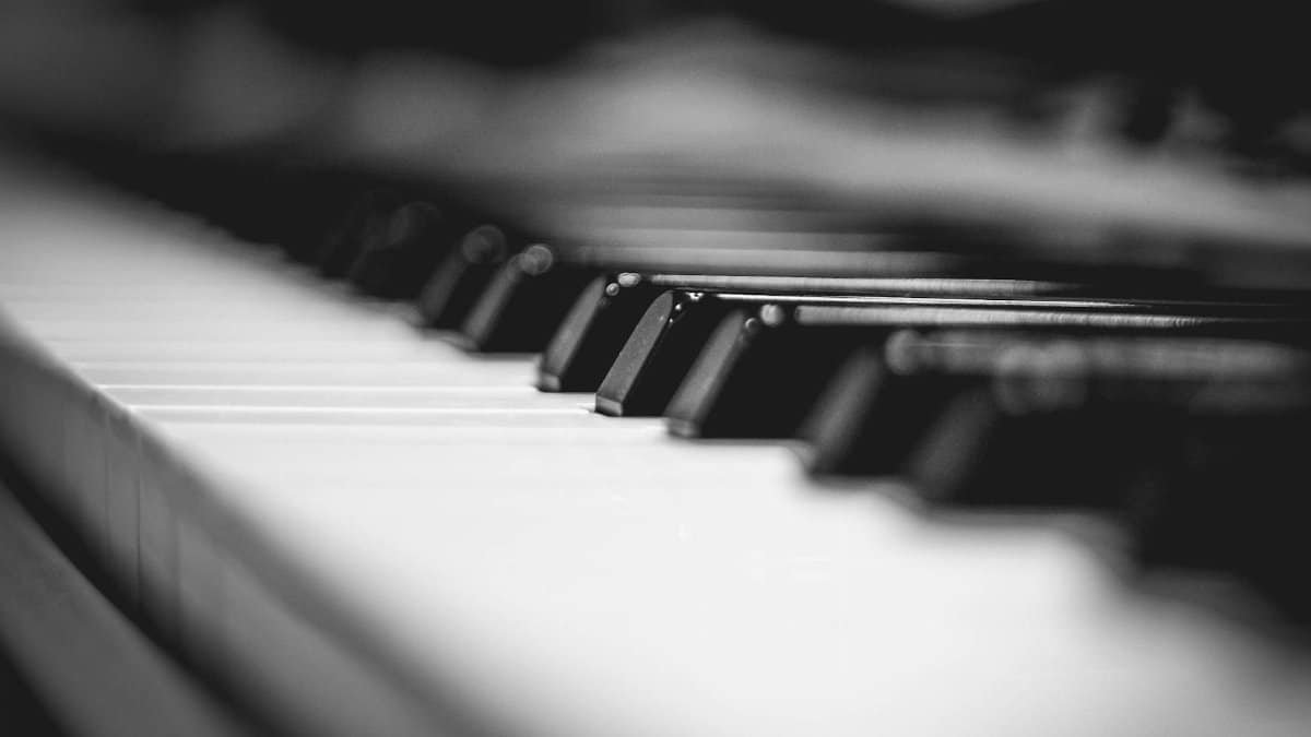 Elegant black and white close-up of piano keys, showcasing a monochrome artistic view.