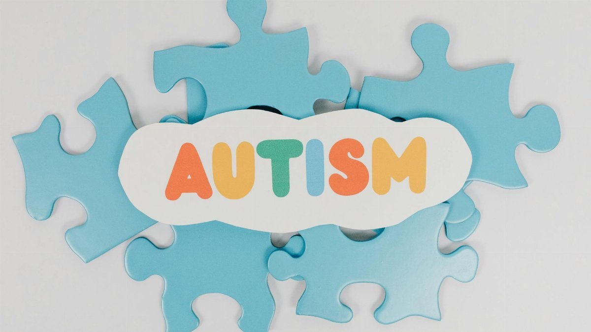 Colorful puzzle pieces with 'AUTISM' text symbolizing autism awareness.