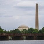 Scenic view of Washington Monument with Jefferson Memorial in Washington D.C.