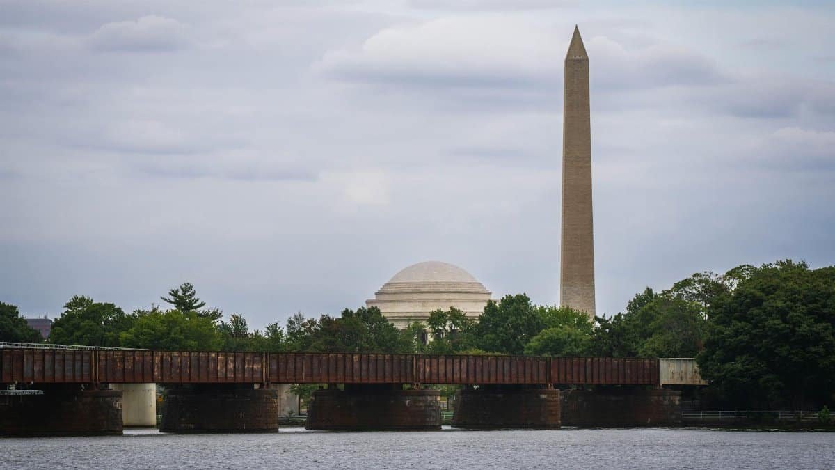 Scenic view of Washington Monument with Jefferson Memorial in Washington D.C.