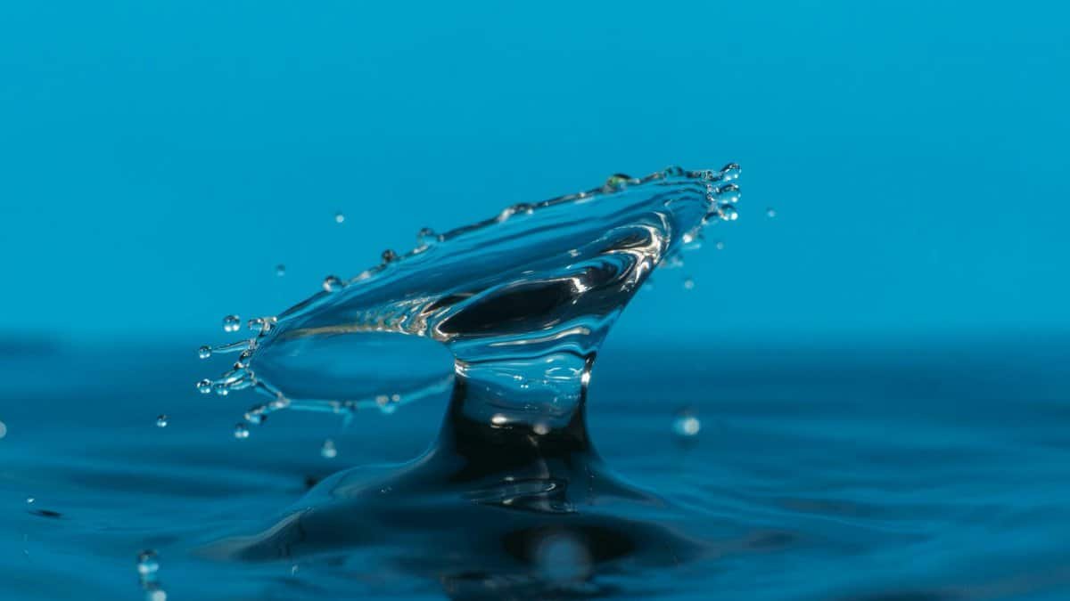 Captivating water splash captured mid-air against a vibrant blue background. Perfect for abstract and creative concepts.