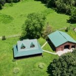 Aerial view of a countryside home in Dakota, Minnesota during summer.