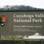 Signage for Cuyahoga Valley National Park at Boston Mill Visitor Center.
