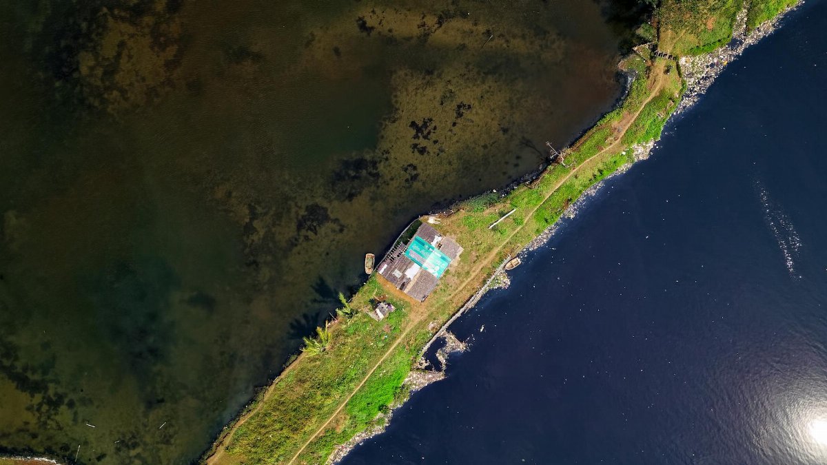 Scenic aerial view of a coastal area in Teluknaga, Banten, Indonesia.