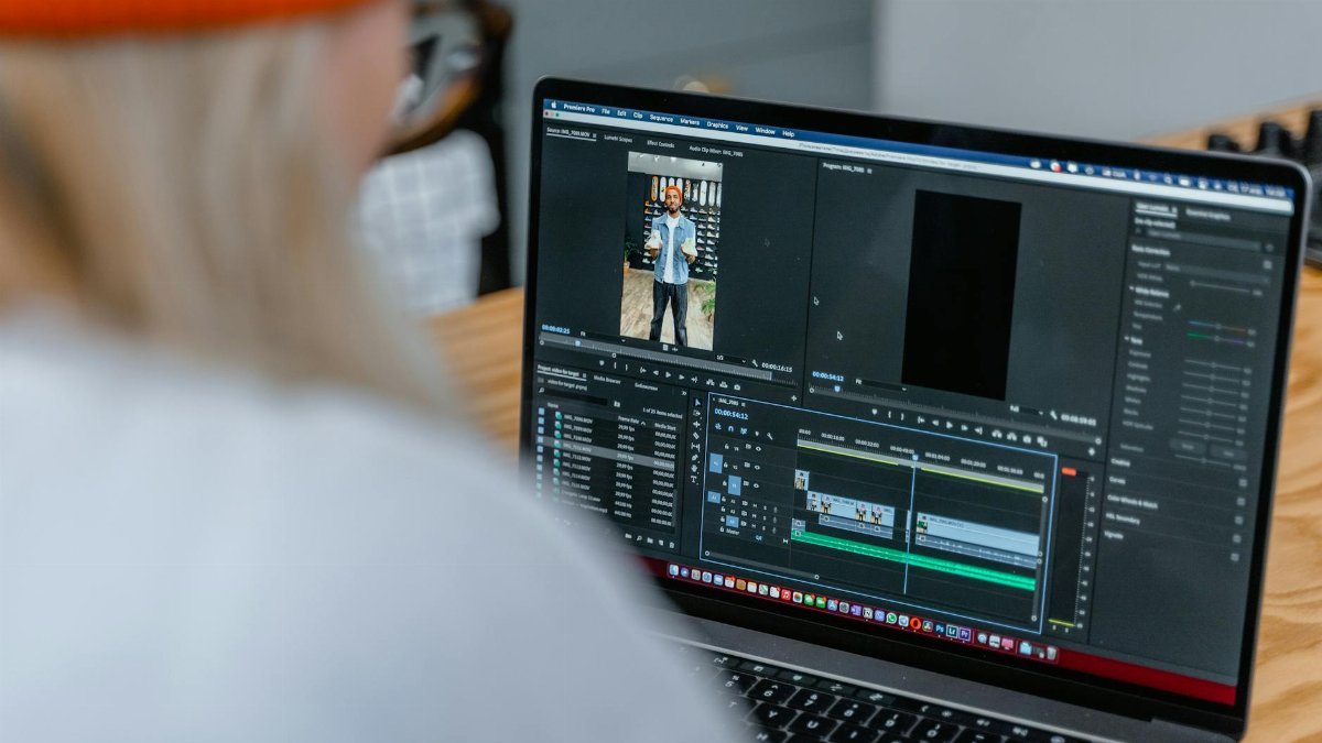 Close-up of video editing software on laptop, focused on timeline.