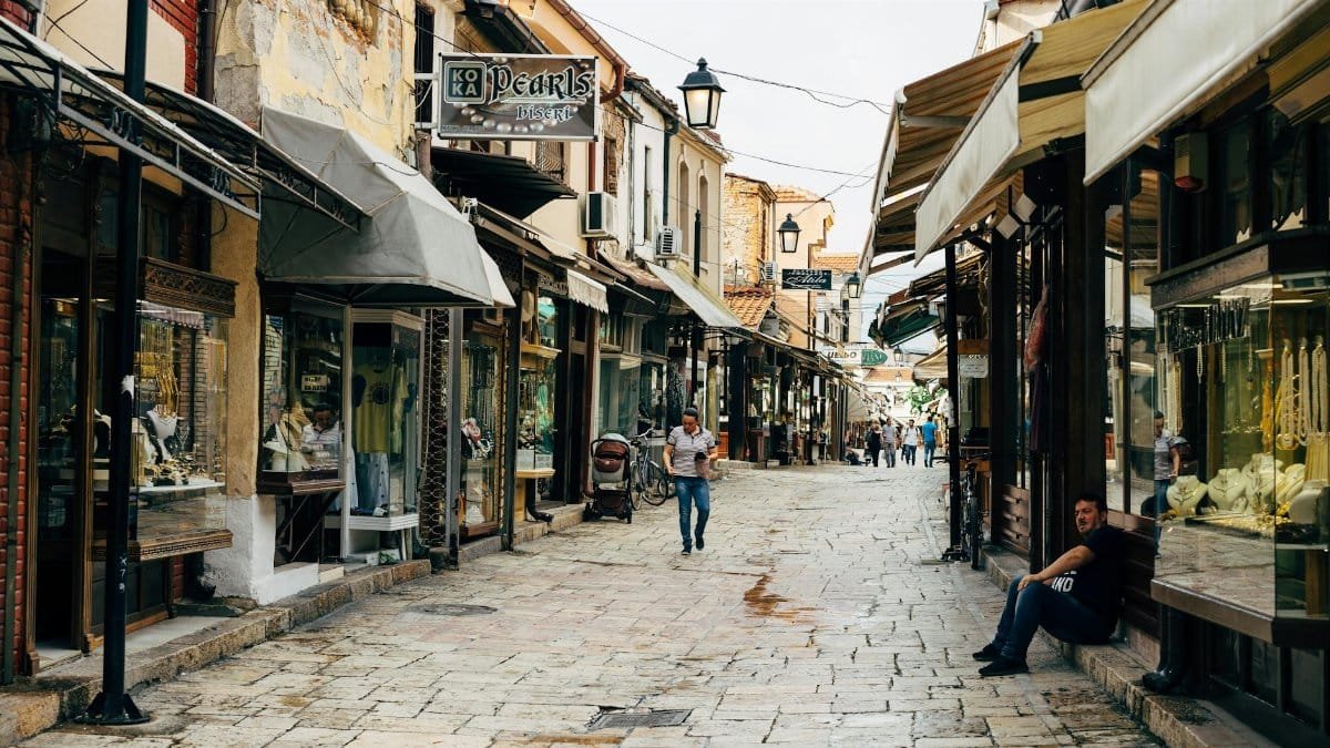Explore the bustling atmosphere of the Old Bazaar in Skopje, North Macedonia.