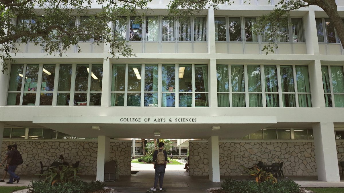 Entrance to the College of Arts & Sciences at the University of Miami in Coral Gables, Florida.
