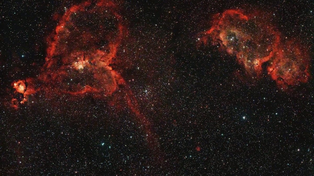 An enthralling capture of the Heart and Soul Nebulae showcasing cosmic beauty and stellar formations.
