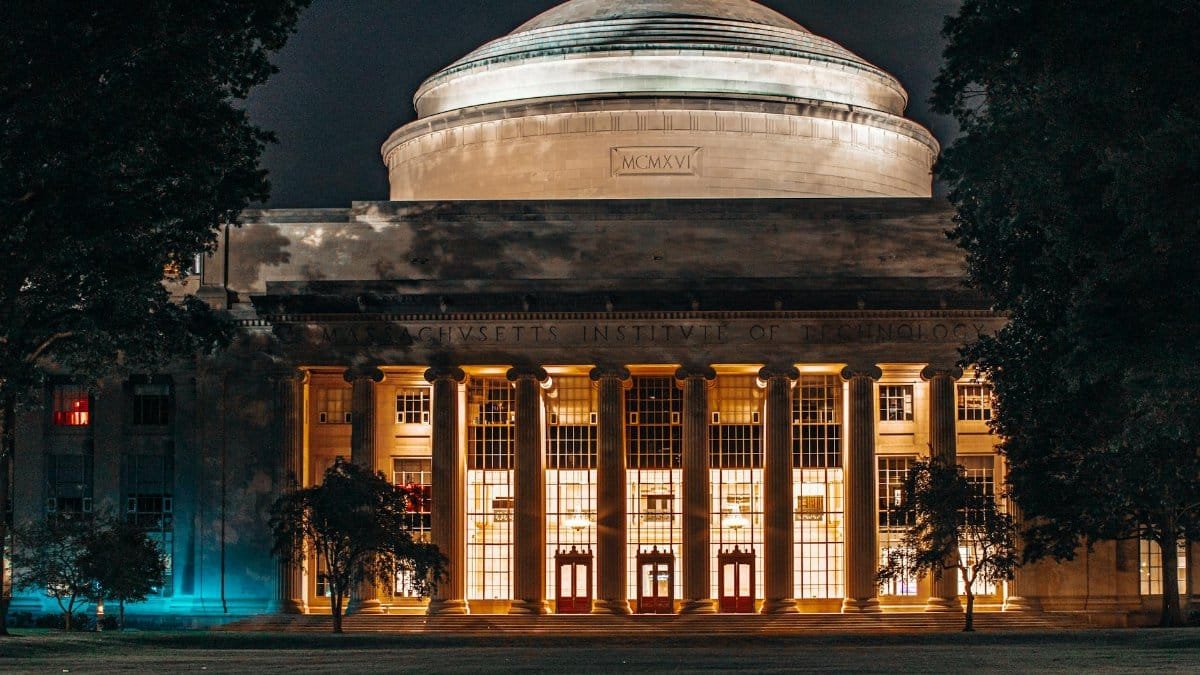 Stunning nocturnal view of the iconic MIT Great Dome in Cambridge, Massachusetts.