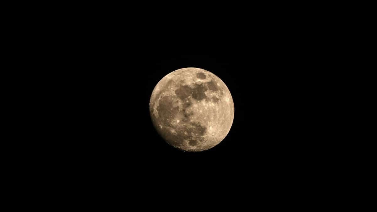 A detailed shot of the full moon illuminating the dark sky.