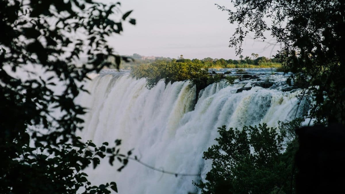 Experience the beauty of nature with this stunning waterfall surrounded by lush greenery.
