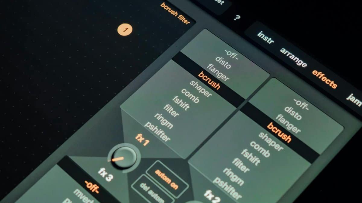 Close-up of digital music production interface showing various sound filter settings.