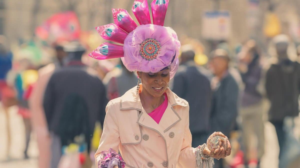 A vibrant participant in New York's festive Easter Parade, showcasing creativity and tradition.