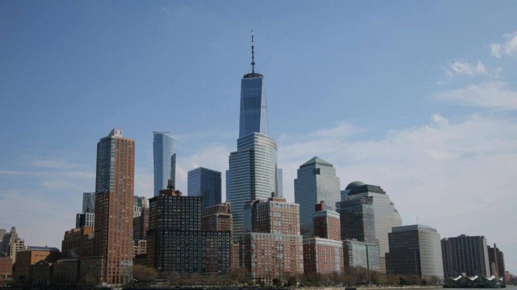 Iconic skyline of Lower Manhattan featuring One World Trade Center.