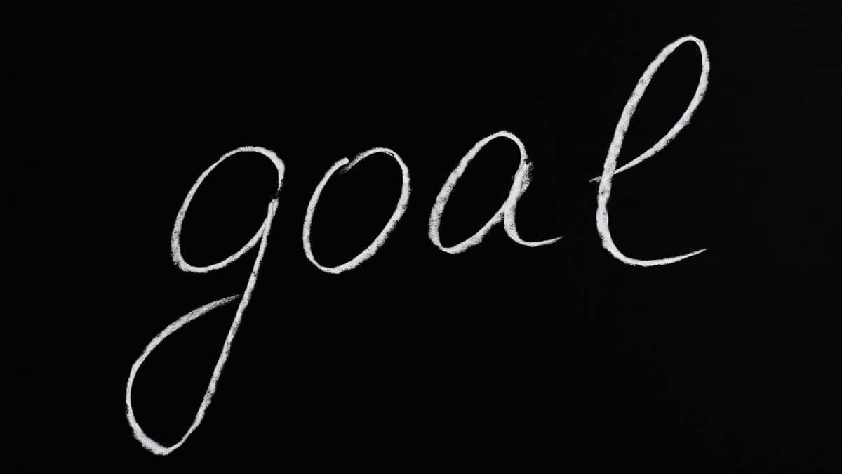 Elegant handwritten 'goal' on a black chalkboard background conveying ambition and purpose.