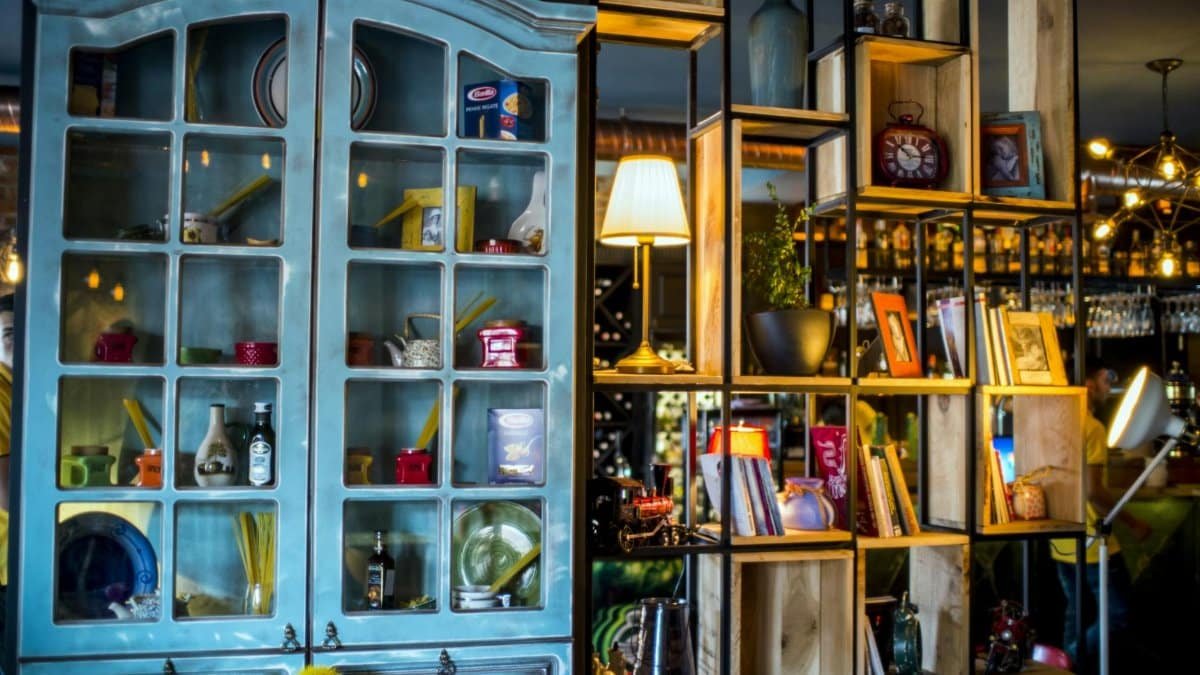 A beautifully designed living room featuring stylish shelving and contemporary decor.