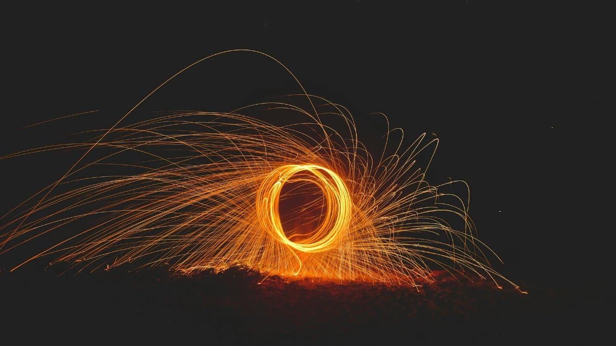 Captivating steel wool photography showcasing vibrant sparks and dynamic energy at night.