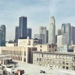 A breathtaking view of Los Angeles skyscrapers under a clear sky.