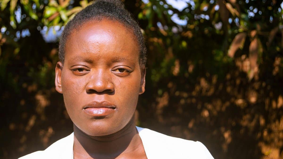 Close-up portrait of a woman outdoors in Chipata, Zambia.
