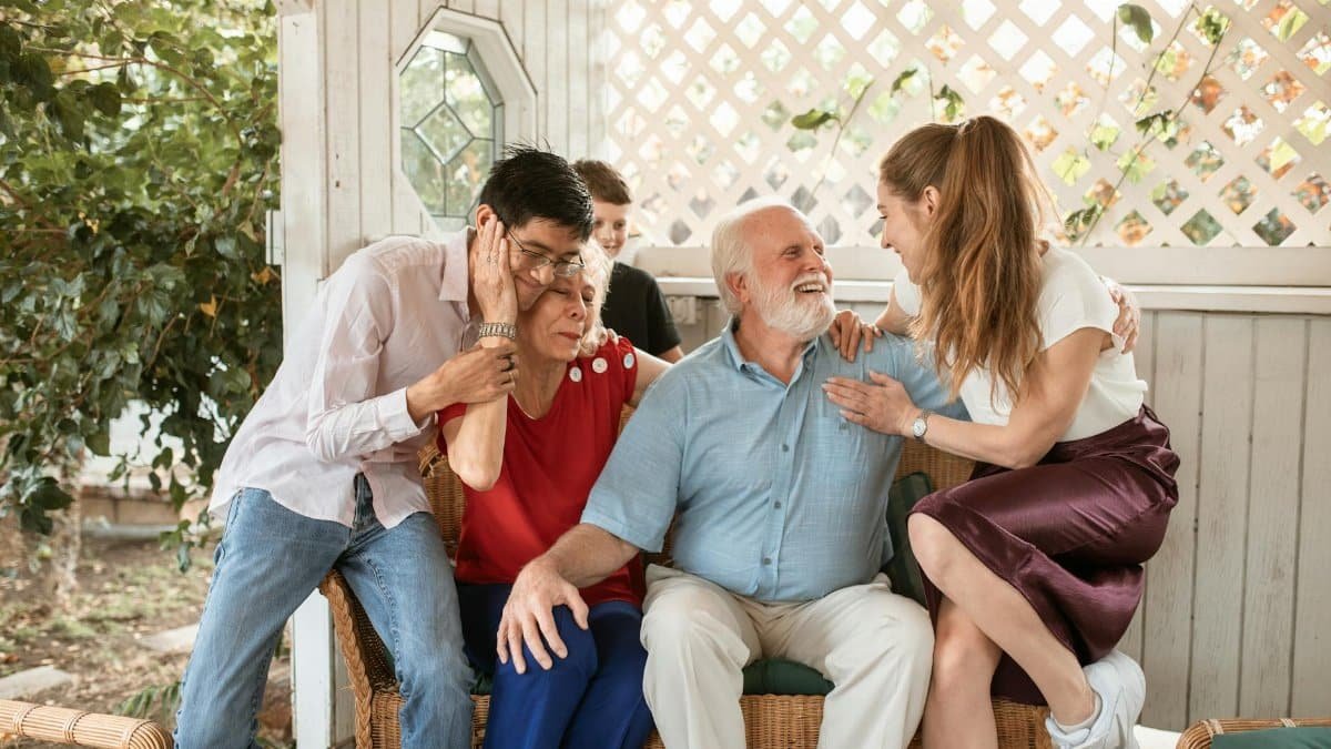 Cheerful family spending quality time together outdoors, showcasing love and connection.