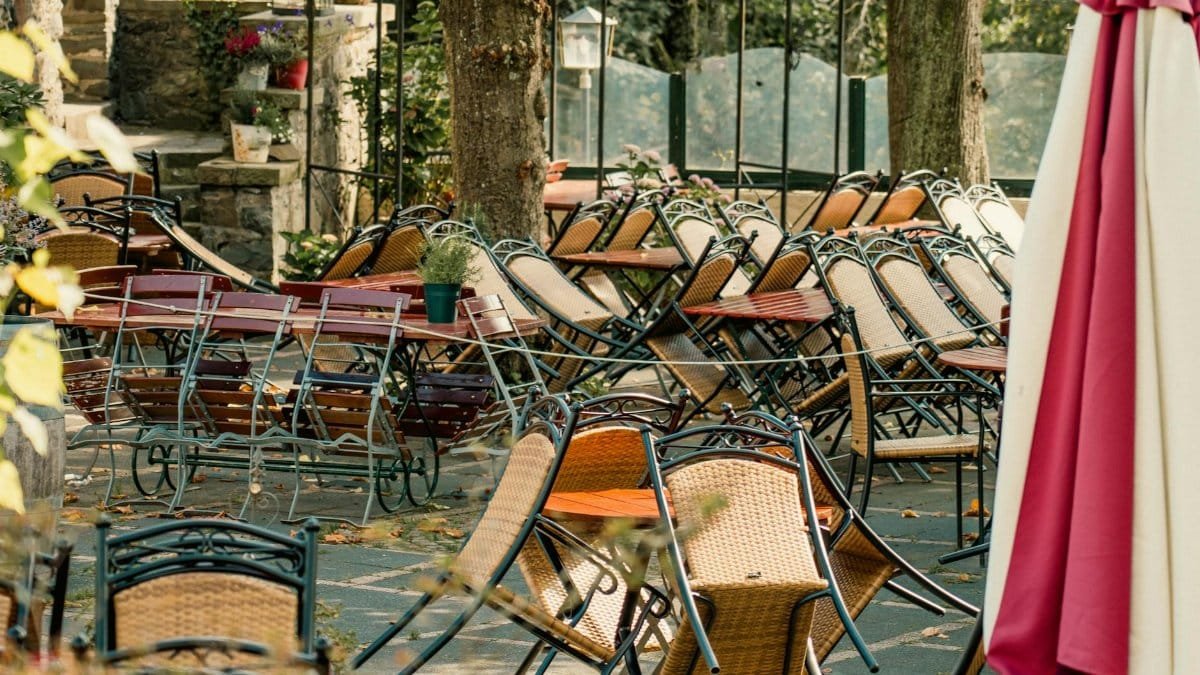 Closed Restaurant Terrace Chairs Empty Crisis Shutdown