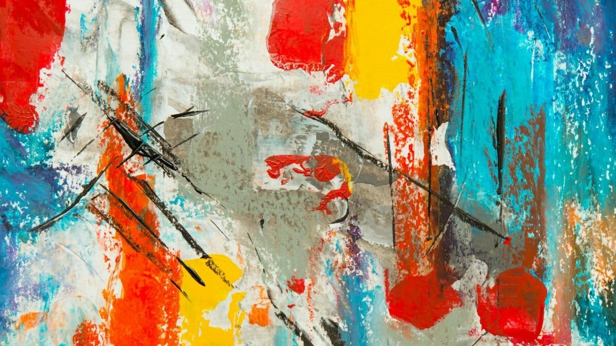 Dynamic abstract artwork featuring vivid colors and expressive brushstrokes.