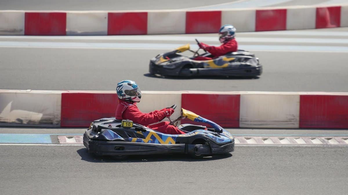 Exciting go-kart competition with racers in Abu Dhabi's track.
