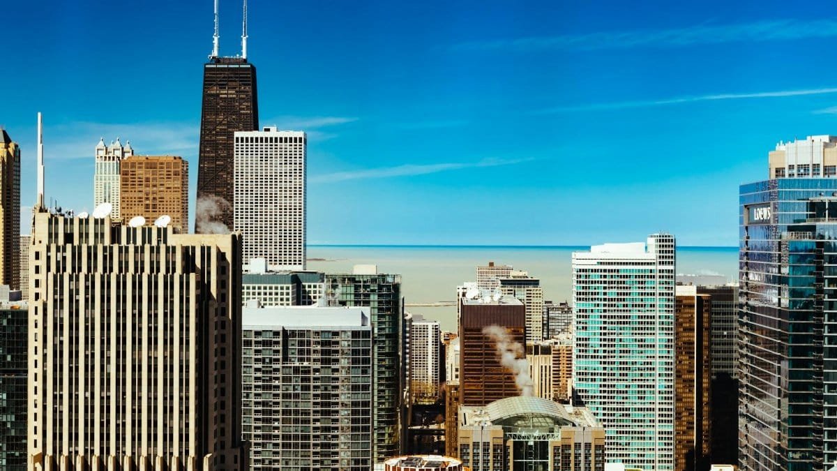 Stunning view of Chicago's skyline featuring modern skyscrapers under a clear blue sky.