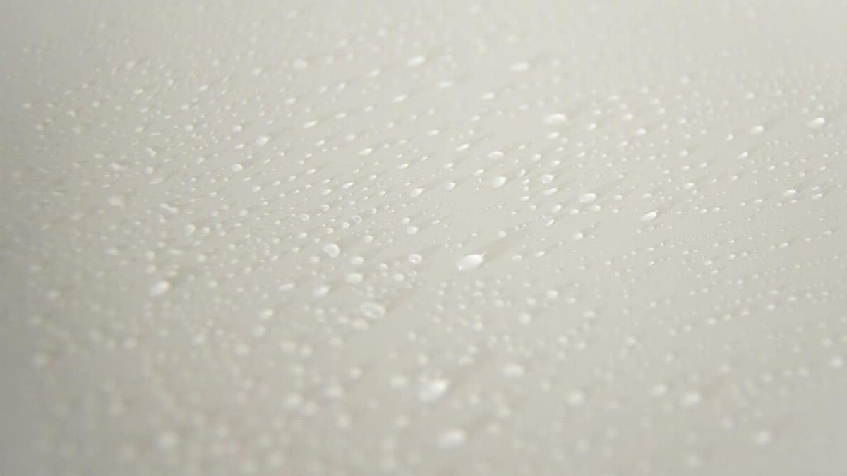 From above of abstract backdrop representing small pure liquid drips with transparent surface on white background