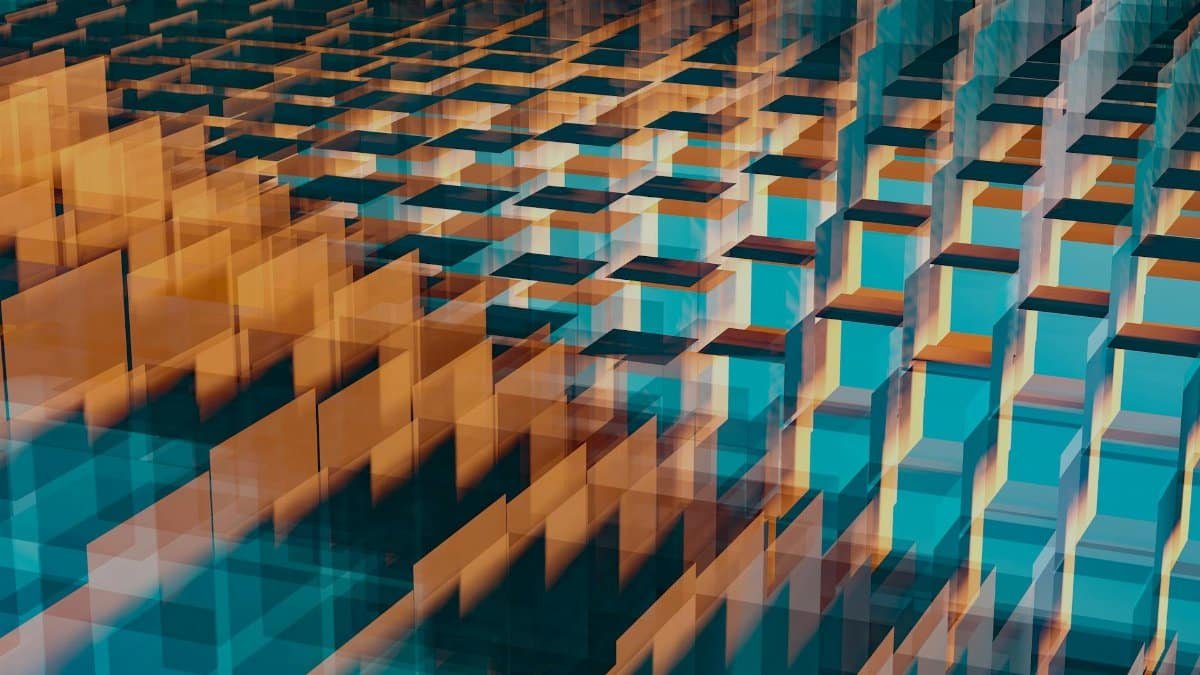 A modern 3D illustration featuring geometric patterns and vibrant colors, highlighting abstract design.