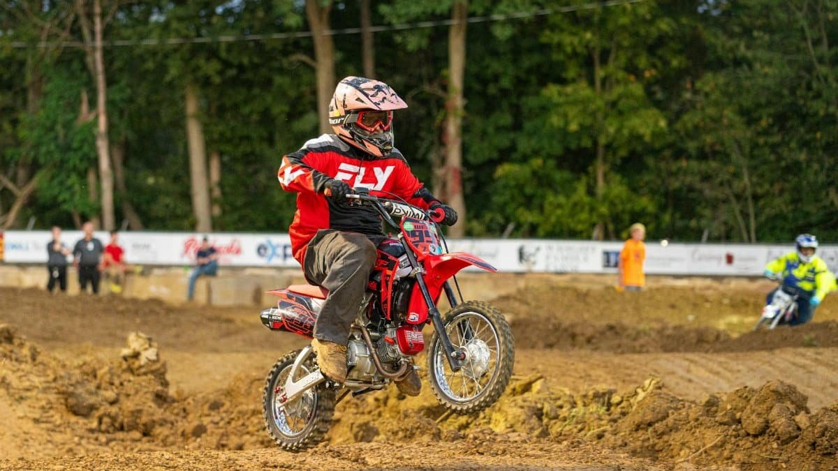 Dirt biker in action on track at West Alexander fairground.