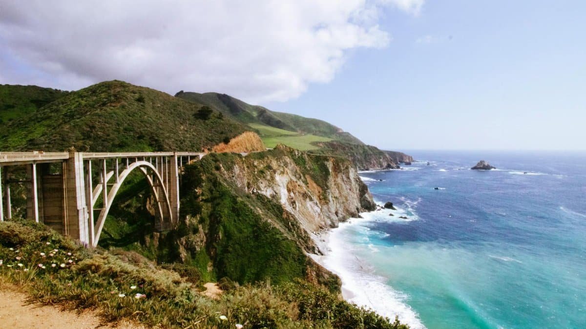 Breathtaking view of Bixby Creek Bridge along the rugged Monterey coastline in California.